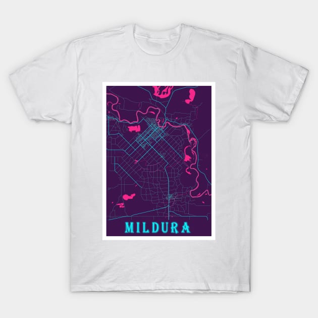 Mildura Neon City Map T-Shirt by tienstencil